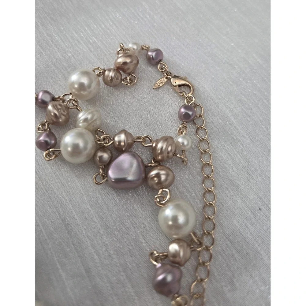 Vintage NRQ Avon Faux Pearl Pastel Gold‎ Tone Chain Shell Pendant Necklace 21